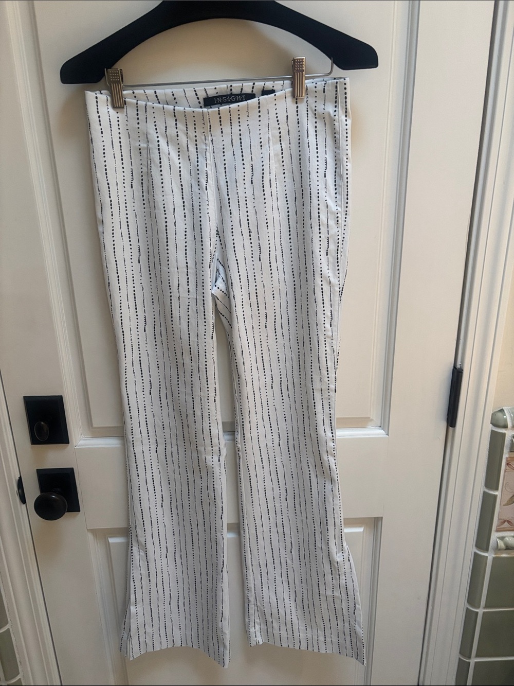 Insight White Pants with Black Vertical Dash Stripe